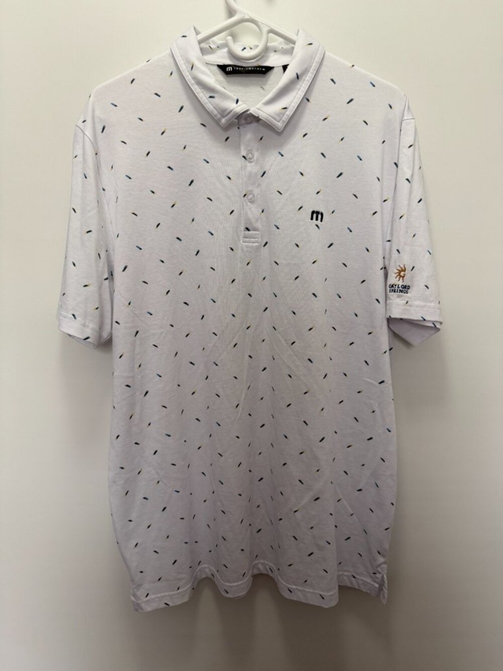 Travis Mathew Golf Polo Shirt White Brush Stroke Print Men's XL